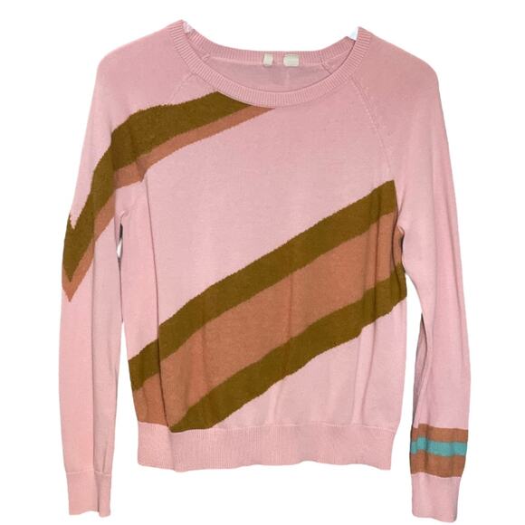 Moth Anthropologie Colorblock Stripe Sweater Pink Brown Green Size M - Picture 1 of 7